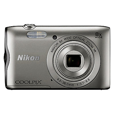 Nikon COOLPIX A300 Digital Camera, 20.1MP, HD 720p, 8x Optical Zoom, Wi-Fi, Bluetooth, NFC & 2.7 LCD Screen Silver